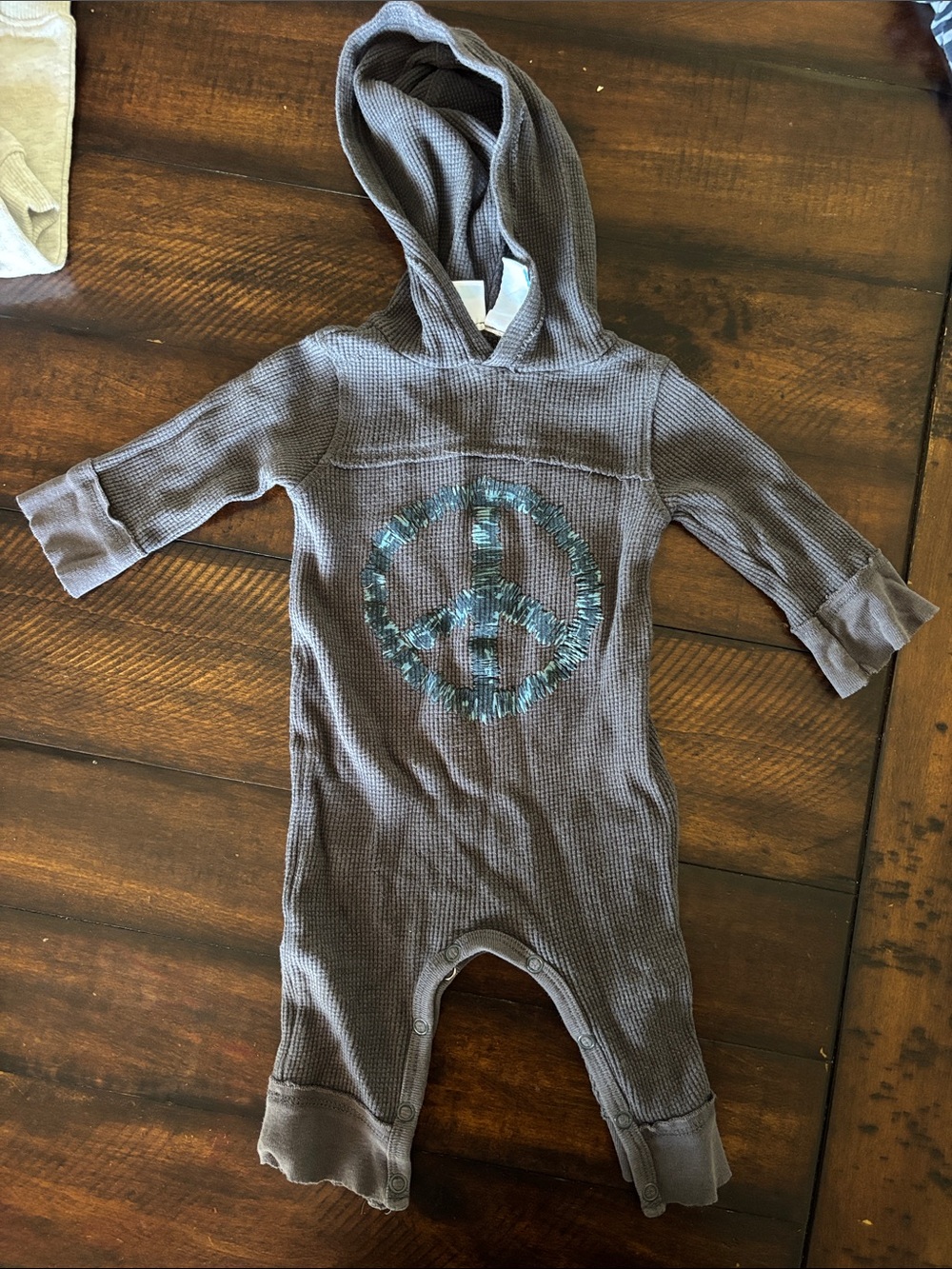 Amy Coe Brown Hooded One-Piece with Teal Peace Graphic